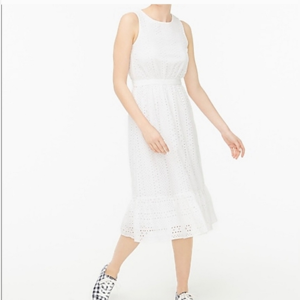 - - J Crew Embroidered Eyelet Dress NWT Size 0 Wht